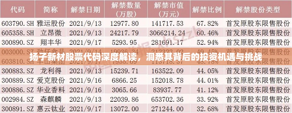 扬子新材股票代码深度解读,洞悉其背后的投资机遇与挑战